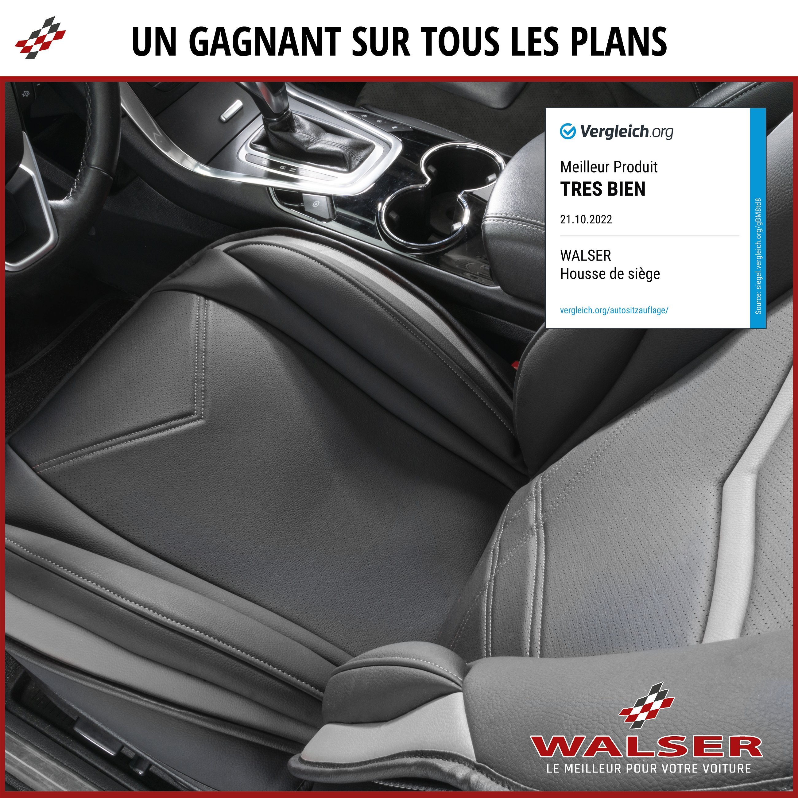 Couvre-siège auto WALSER Air Flow, protection de siège ergonomique,  protection lombaire, couvre-siège universel pour voiture, couleur: noir  13983