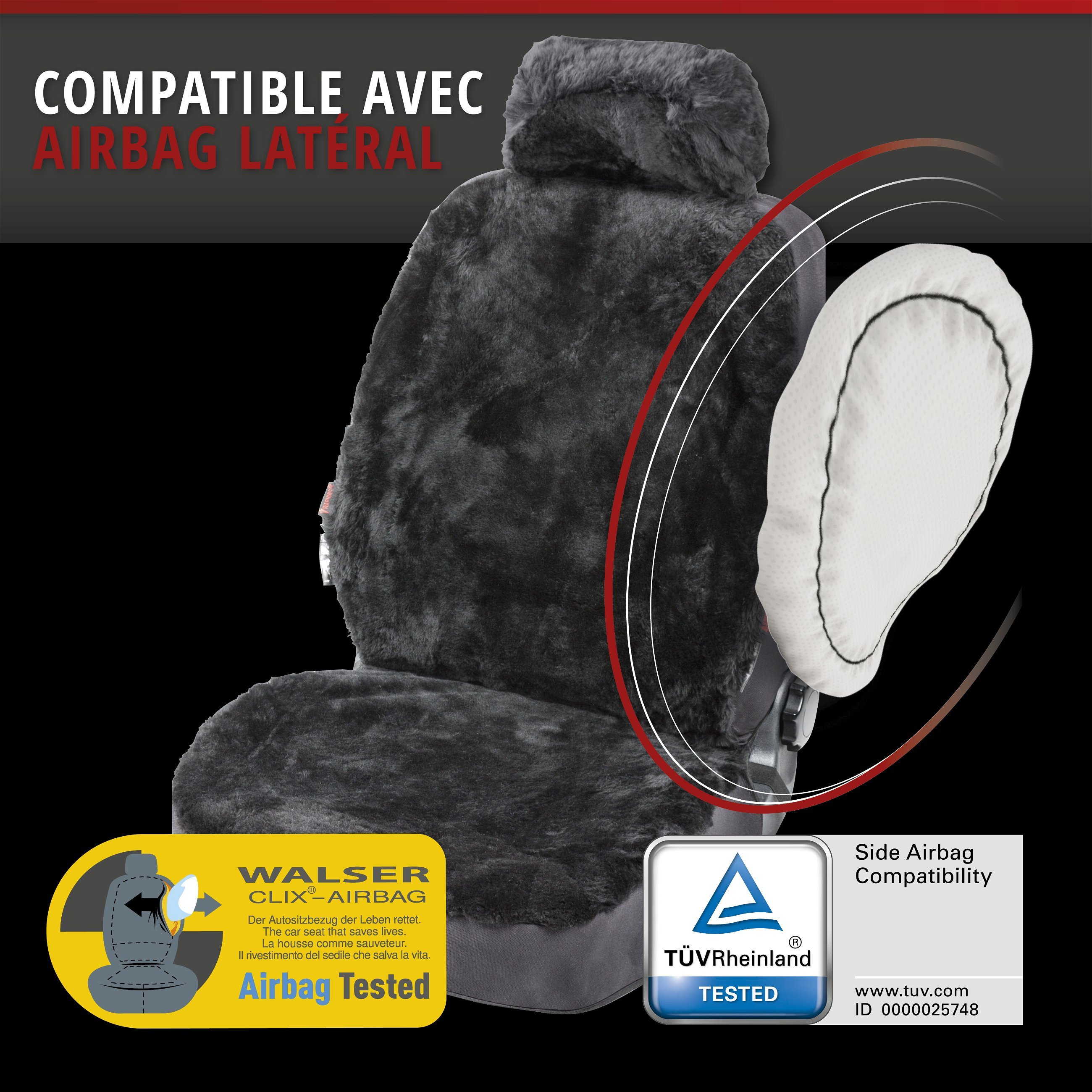 Housses de sièges Iva en agneau noir avec système informatique ZIPP