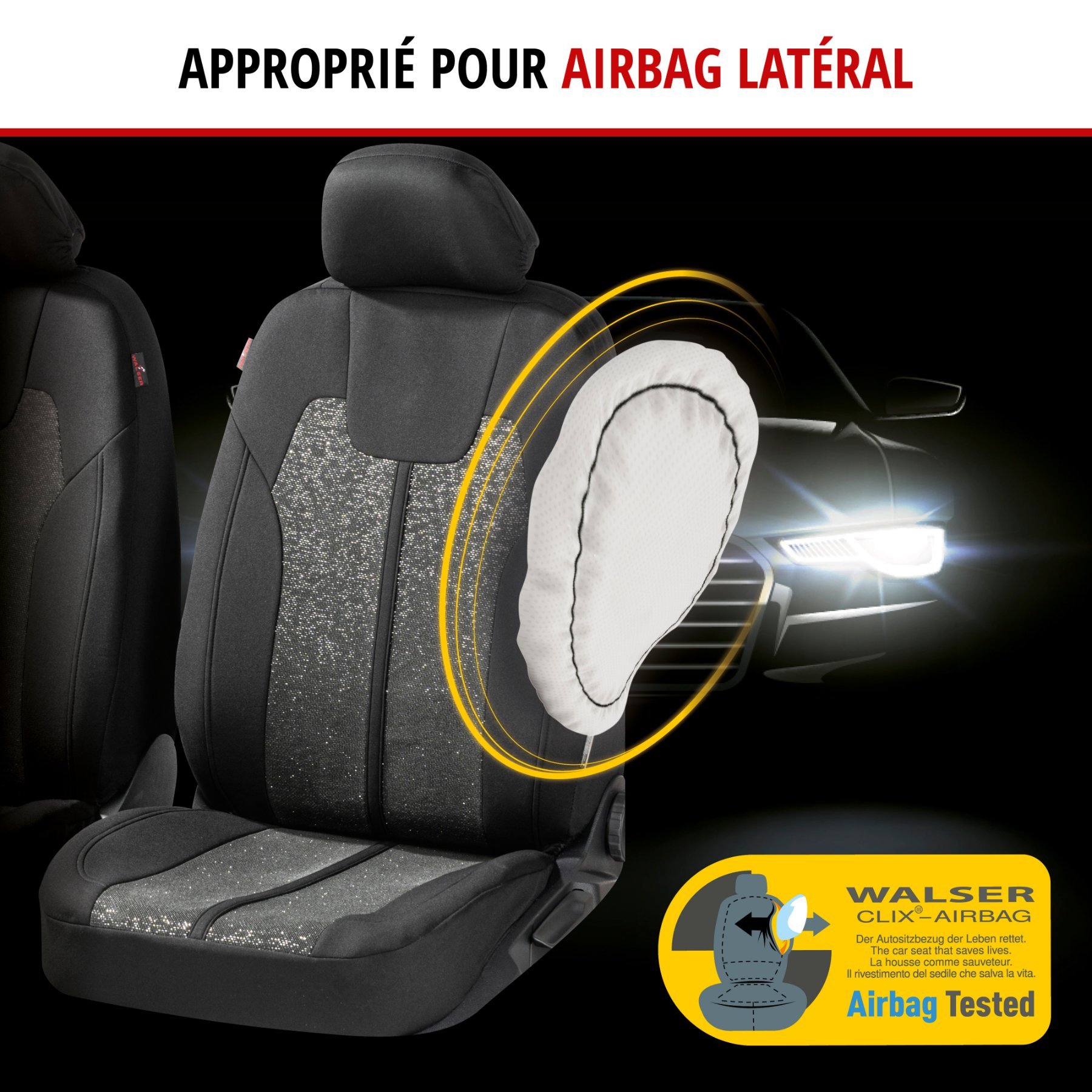 ZIPP IT Housse de sièges Corso pour deux sièges avant avec système de fermeture éclair noir/argent