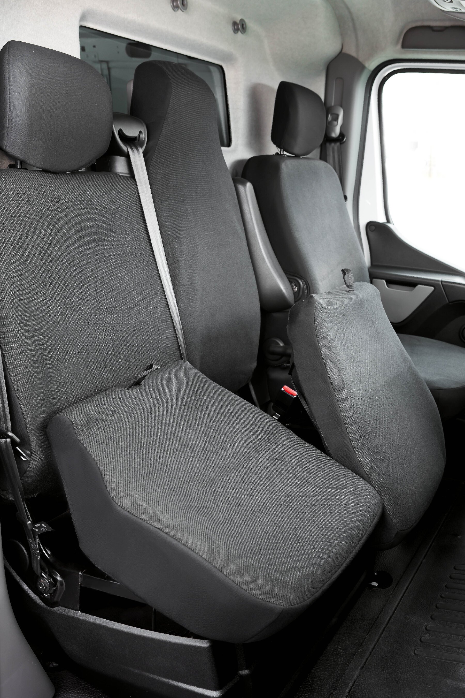 Autostoelhoes Transporter Fit van stof antraciet geschikt voor Opel Movano, Renault Master, Nissan NV400, Einzel- & Dubbele Bank