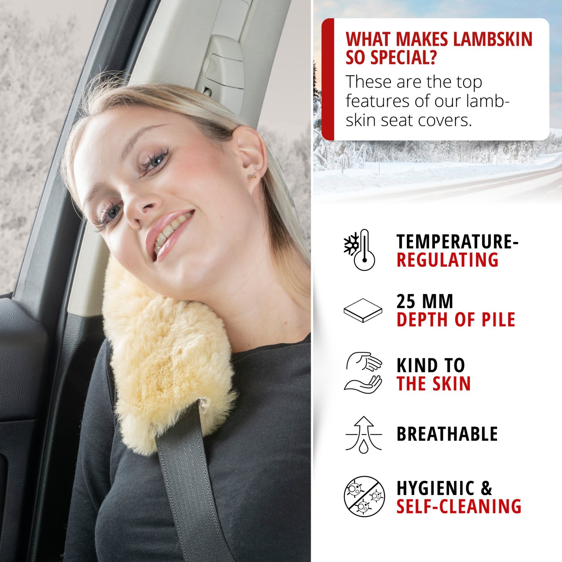 Seatbelt pad Millie lambskin, 2 pieces beige