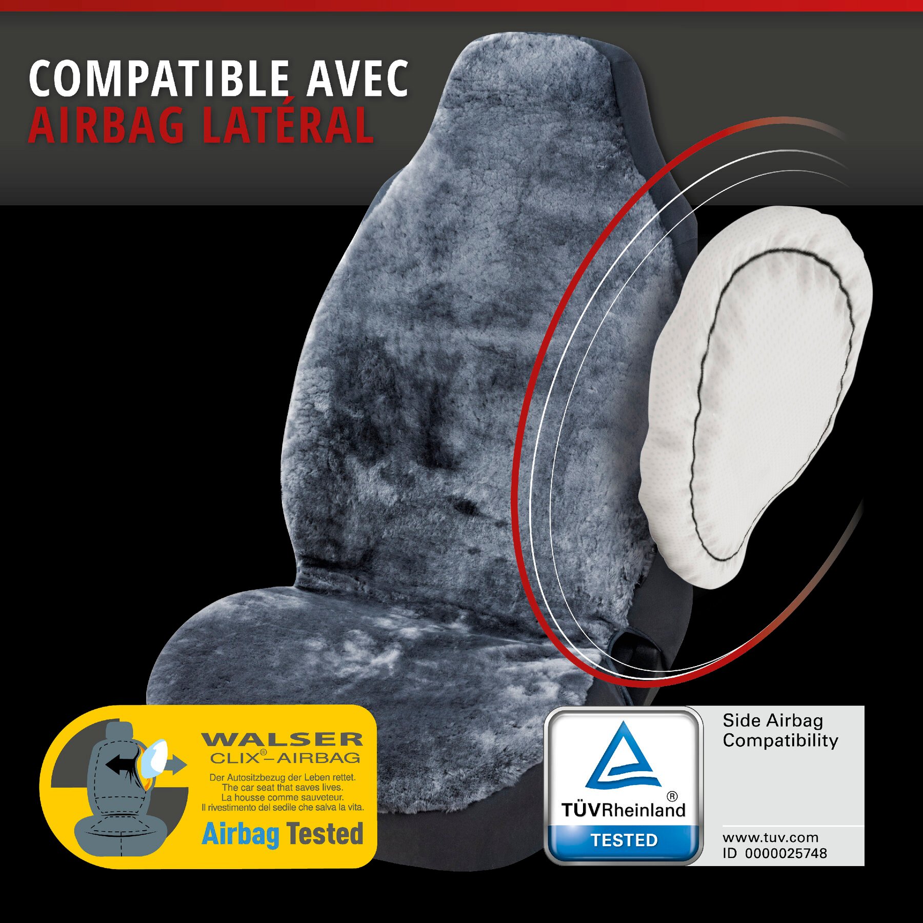 Housses de sièges Zoya en agneau anthracite avec système informatique ZIPP pour les sièges à haut dossier