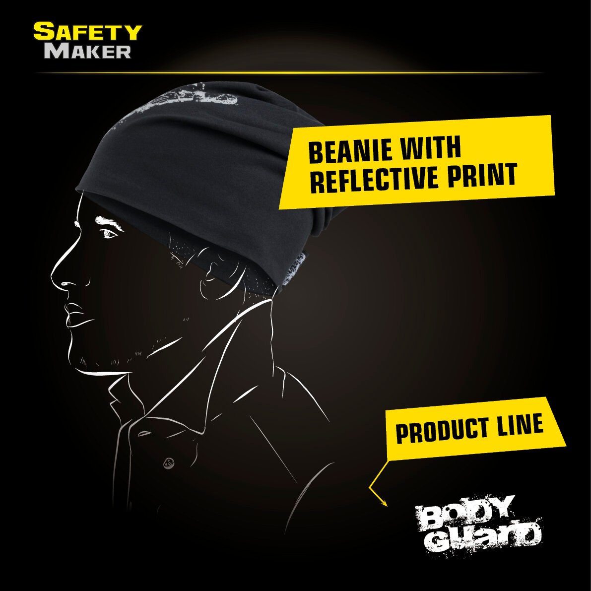 reversible beanie, cap, sports cap reflective black-silver
