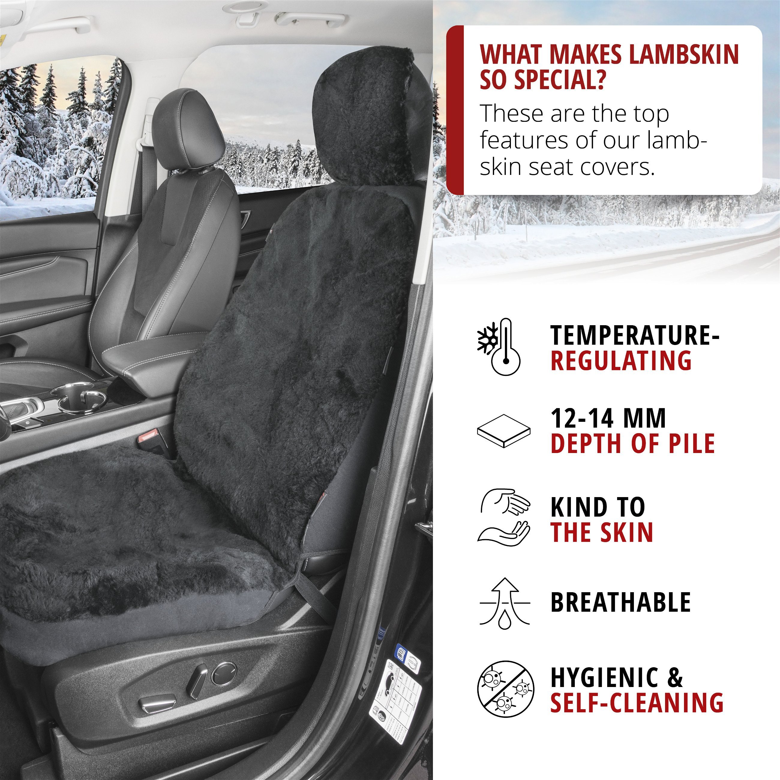 Car Seat cover Iva made of lambskin black with ZIPP IT system