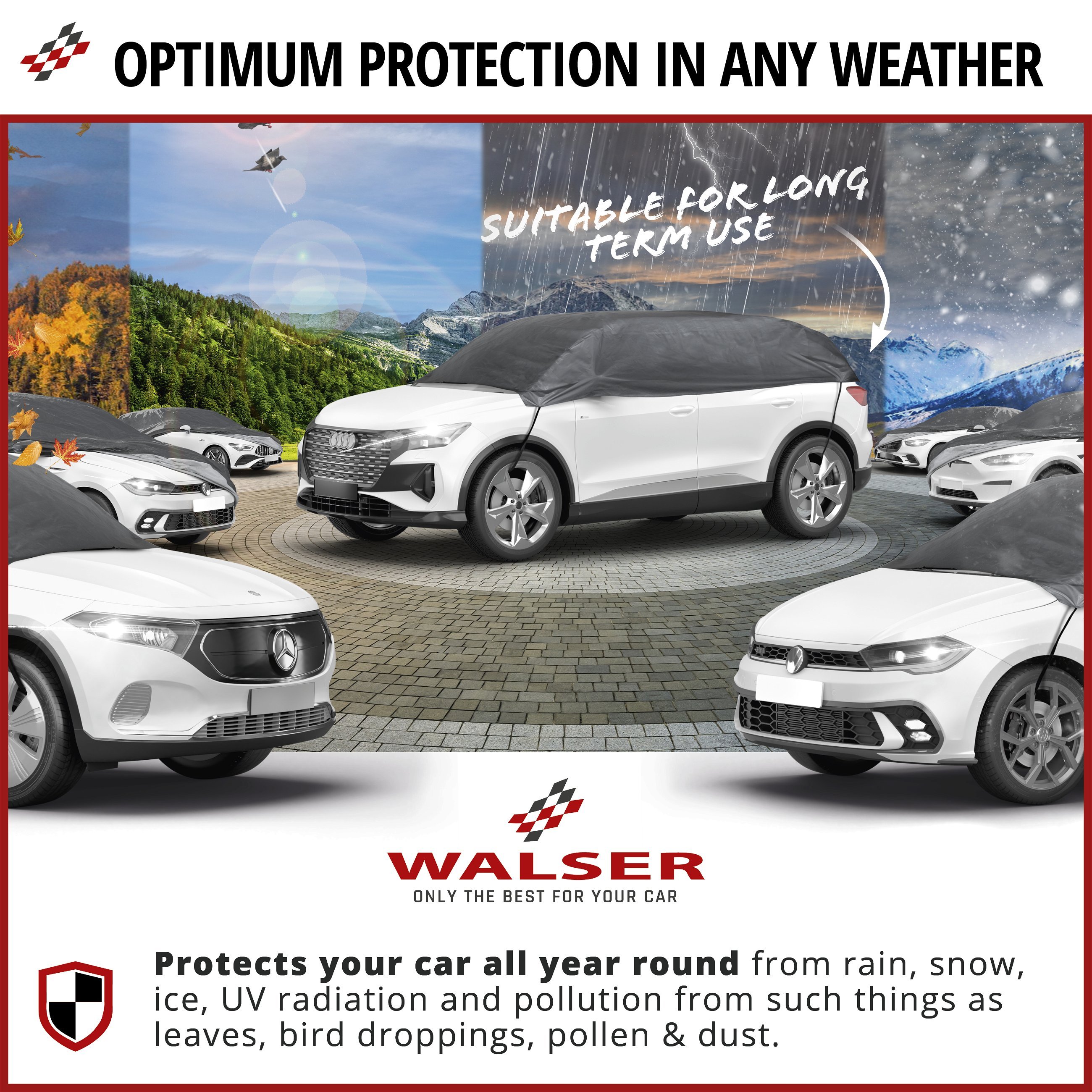 Car cover All Weather Basic, car cover half garage size L grey