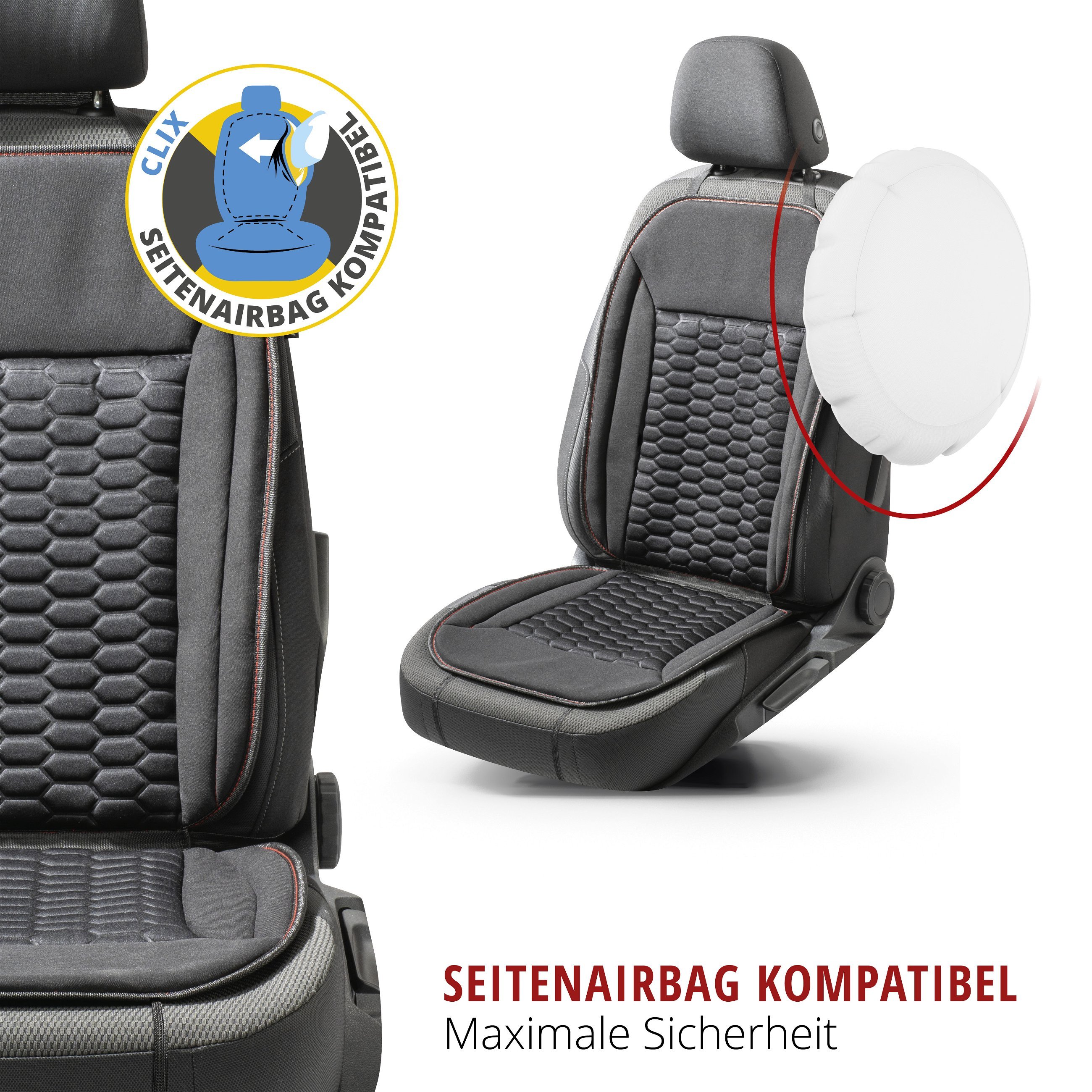 PKW Sitzauflage Kimi, Auto-Sitzaufleger im Rennsportdesign schwarz/grau, Sitzauflagen, Sitzbezüge und Sitzauflagen für PKWs, Autositzbezüge &  Auflagen